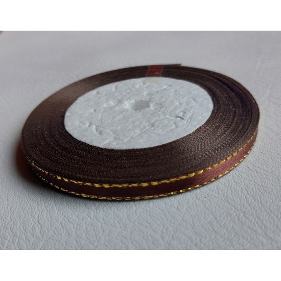 Лента атласная с люрексом 0,6 см*25 ярдов цв. коричневый, цена за катушку